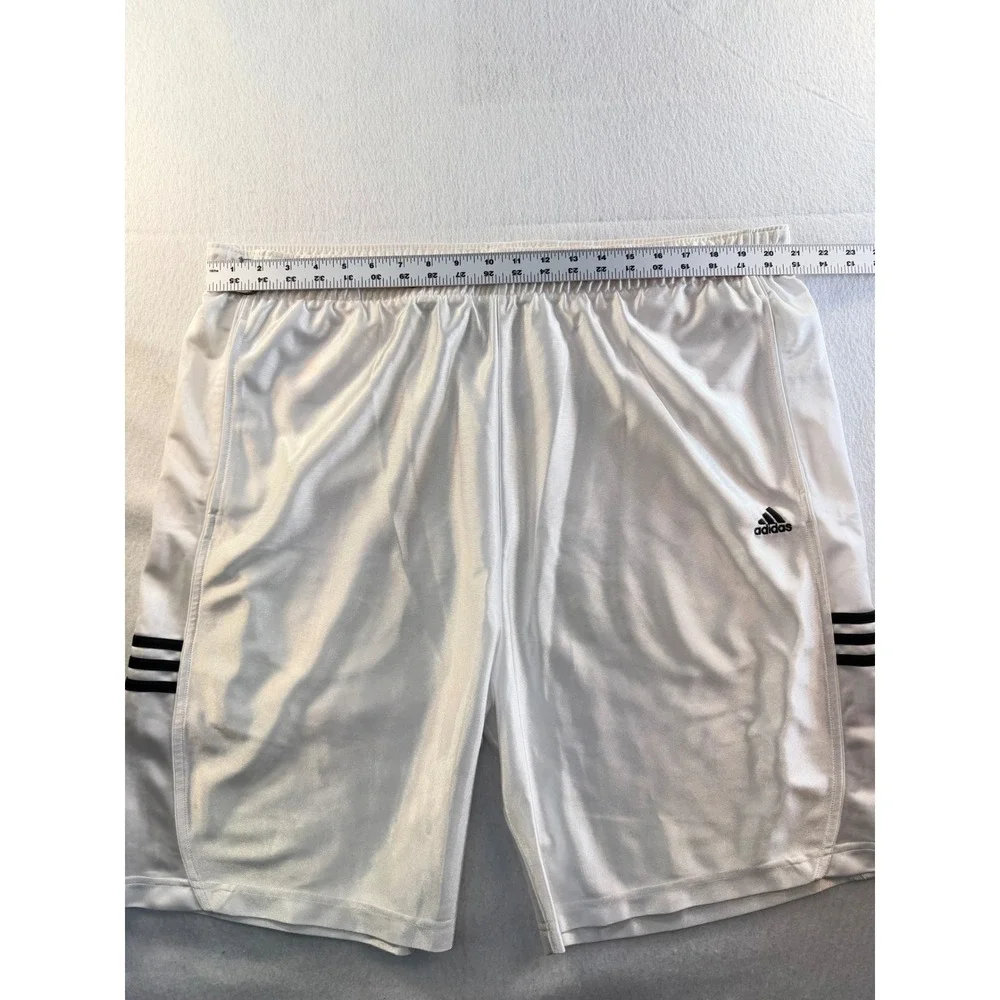 Adidas Mens White Satin Athletic Shorts Black 3 Stripe Logo Basketball XL